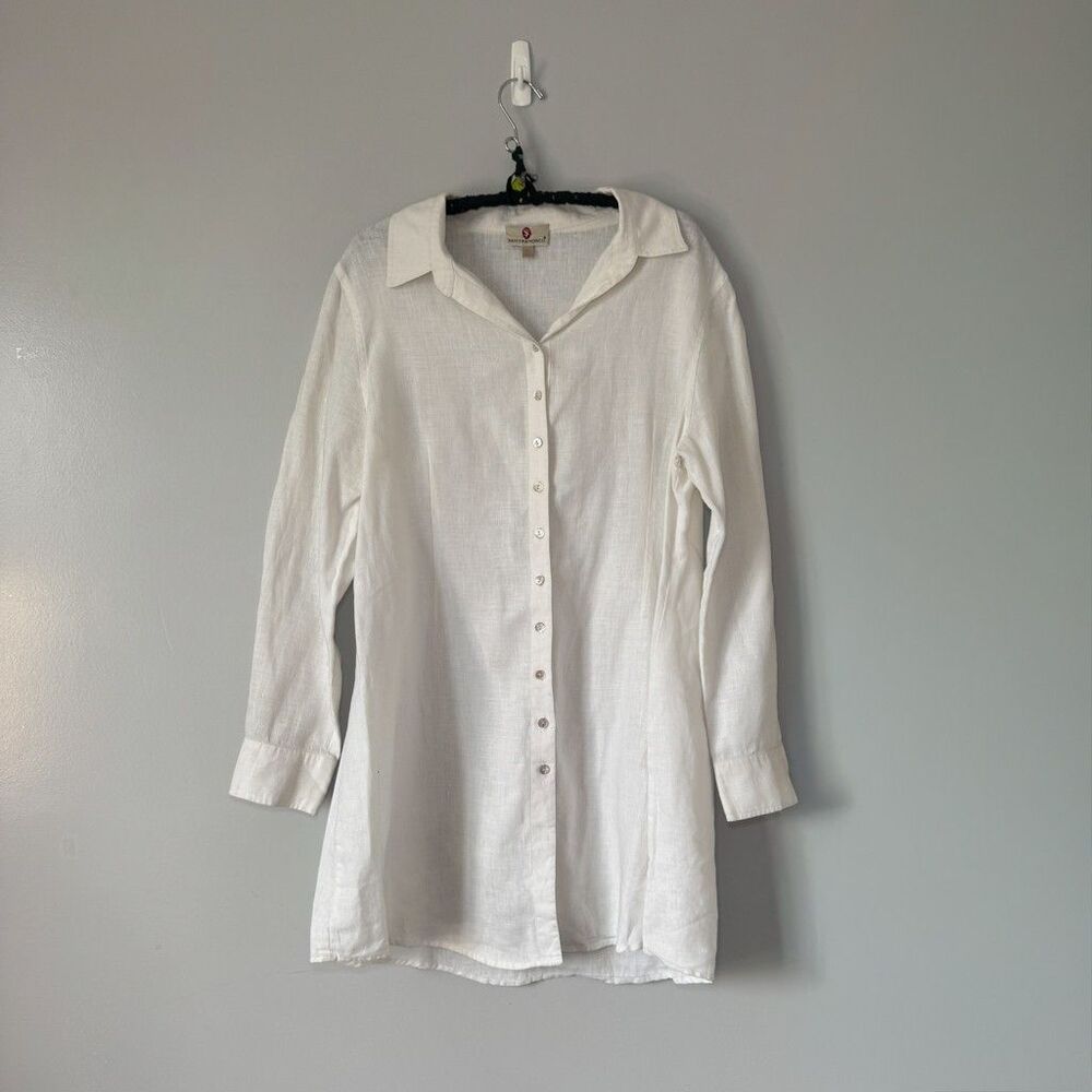 Vintage San Francisco 100% Linen White Button Up Top 2000s sz XL